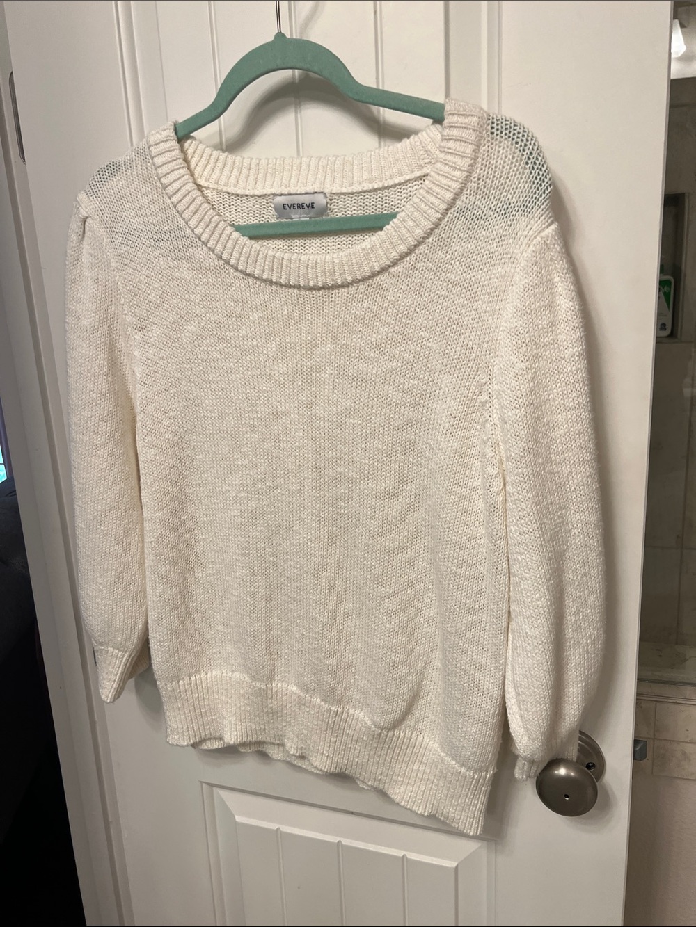 Evereve Ivory Crewneck Cotton/Linen Sweater